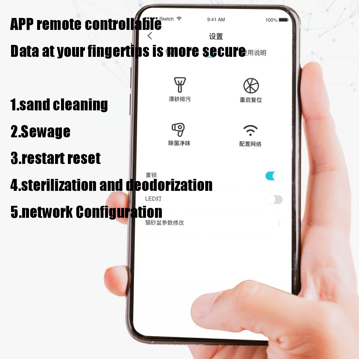 Self Cleaning Cat Litter Tray, Odor Removal, APP Control, Smart Robot Toilet with Closed Sandbox for Multiple Cats, Automatic Cat Litter Box Self Cleaning Smart 9L Large Space Cats Litter Box App image number 5