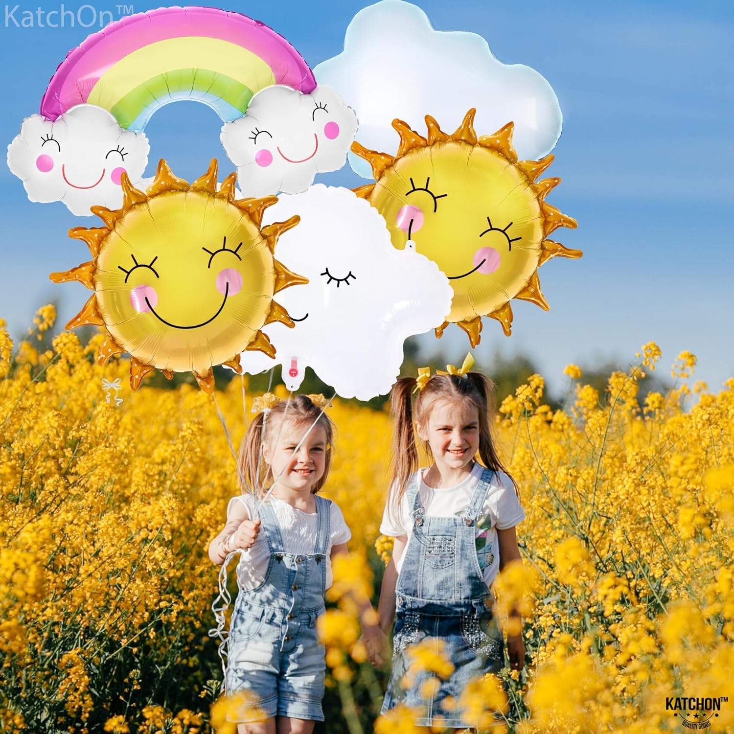 Rainbow 31-Inch Balloon Set - Pack of 7, Includes Sun & Cloud Mylar Balloons for Canticos Birthday Decorations