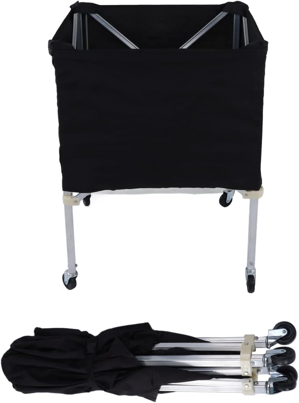 Ball Storage Cart, Foldable Stability Wheeled Ball Cart Black Large Capacity for Football image number 2