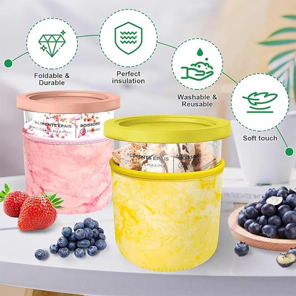4 PCS Ice Cream Neoprene Sleeve, Reusable Insulated Sleeves Ninja Creami Accessories, for Ninja Creami Pints,Compatible with NC301 NC300 NC299AMZ Series Ice Cream Maker Containers image number 2