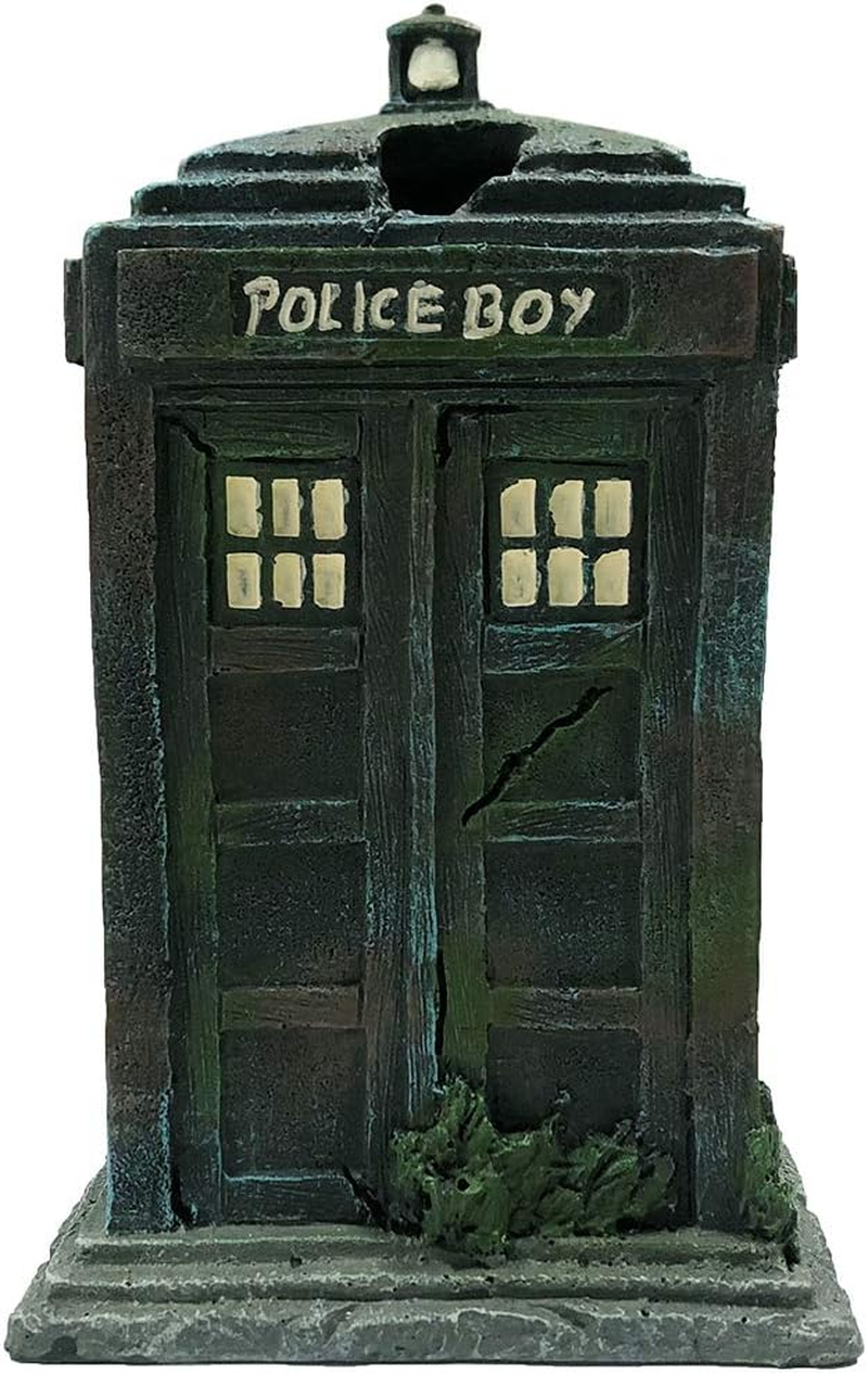 SLOCME Fish Tank Tardis Police Box Decorations - Aquarium Fish Hideout House Resin Ornament,Blue image number 3