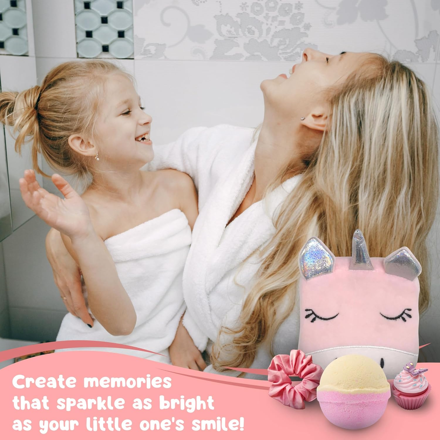 Kids Pamper Sets for Girls - Unicorn Eye Sleep Mask, 7Th Heaven Kids Face Mask, Kids Lip Balm, Bath Bomb, Unicorn Bath Sponge and Satin Scrunchie image number 1