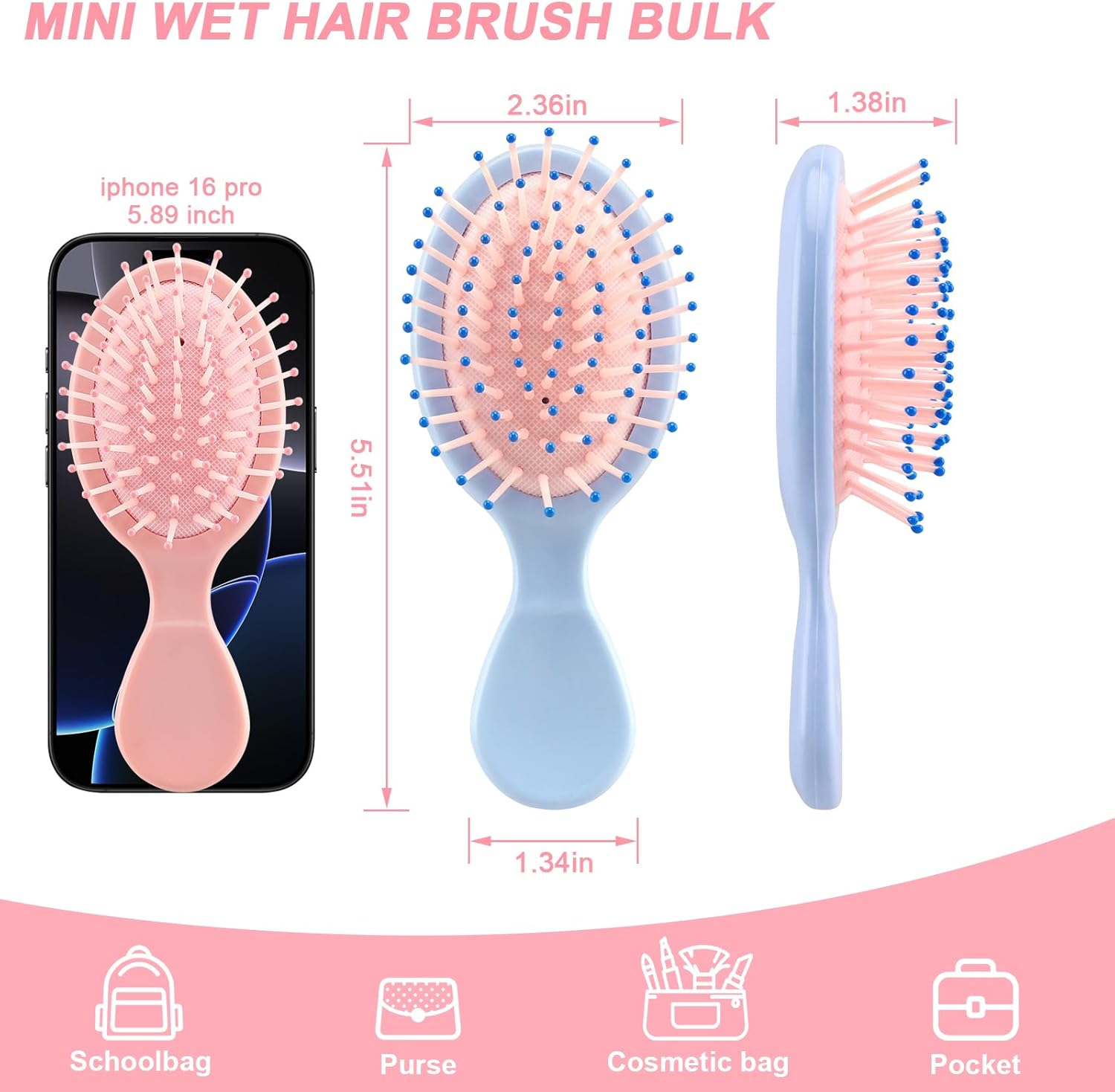 HOFASON 12 Pcs Bachelorette Party Favors, Bridesmaid Gifts, Stocking Stuffers for Women Teens Girls, Bulk Mini Wet Hair Brush for Summer Stuff, Spa Party Supplies, Travel Small Hair Brush image number 2