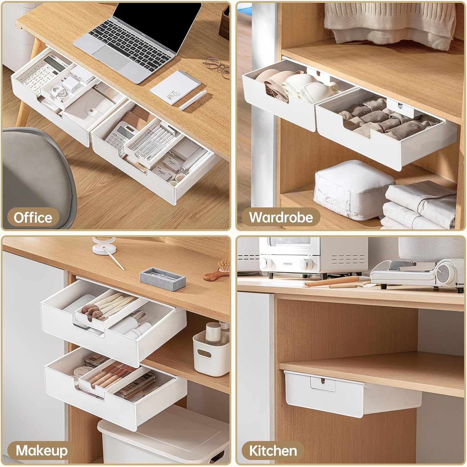 Under Desk Storage Drawer, White, Slide Out Design, 2 Installation Methods, for Office and Home image number 2