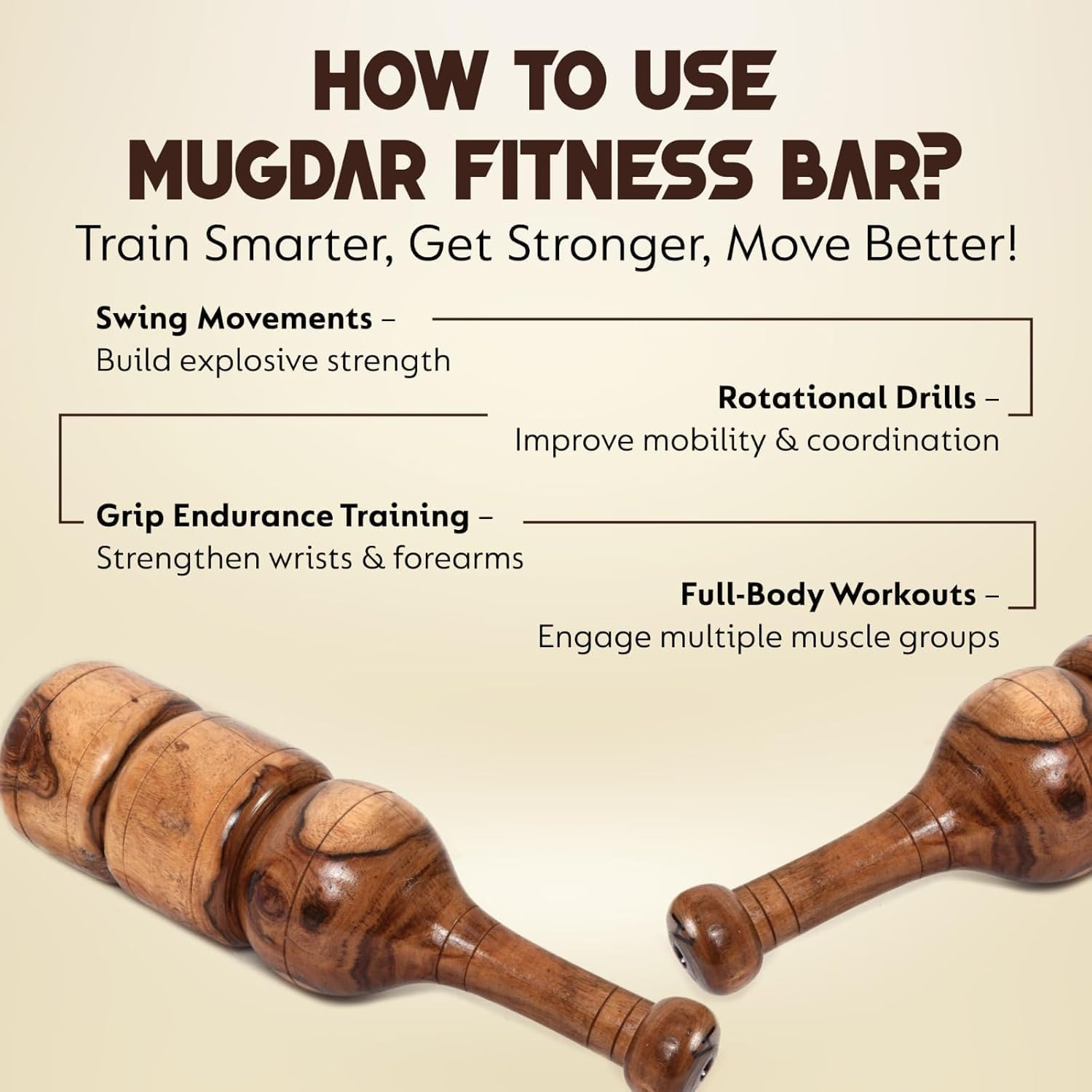 KNK MUGDAR FITNESS BAR INDIAN CLUB MUDGAR BHEEM MACE SHOULDER EQUIPMENT MEEL KARLA KATAI MUGDAL FITNESS DURABLE WOODEN EQUIPMENT - 13 Kg image number 6