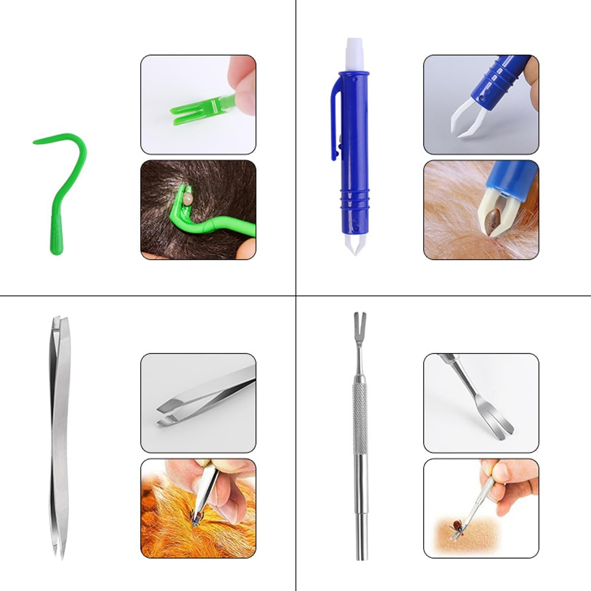 AIMALL 5PCS Tick Removal Kit for Pets, Dog Lice Fork, Flea Hook, Insect Catch Tweezers Set, Professional Pet Grooming Tool image number 2