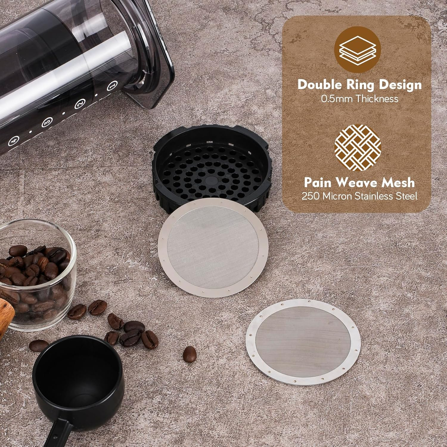 RECAPS 2 Piece Reusable Metal Filter Compatitable with Aeropres Coffee and Espresso. Also Fits Aeropress Go,Clear, Original Coffee Maker image number 6