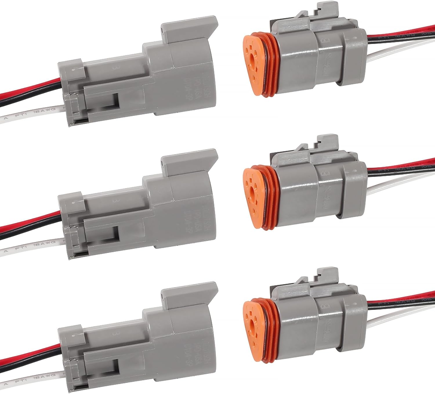 DIANN 3 Sets 3 Pin DT Connectors Waterproof Kit 3 Pin Connectors Male and Female Wire 16 AWG Waterproof Male Female Plug Socket Quick Disconnect for Car Truck Boat image number 2