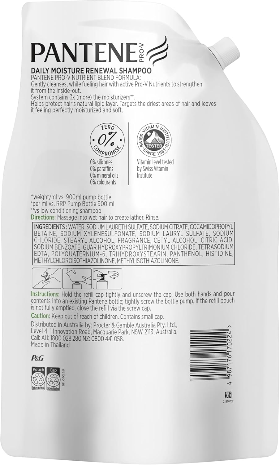 Pantene Daily Moisture Renewal Shampoo Refill 1.1L Shampoo image number 4