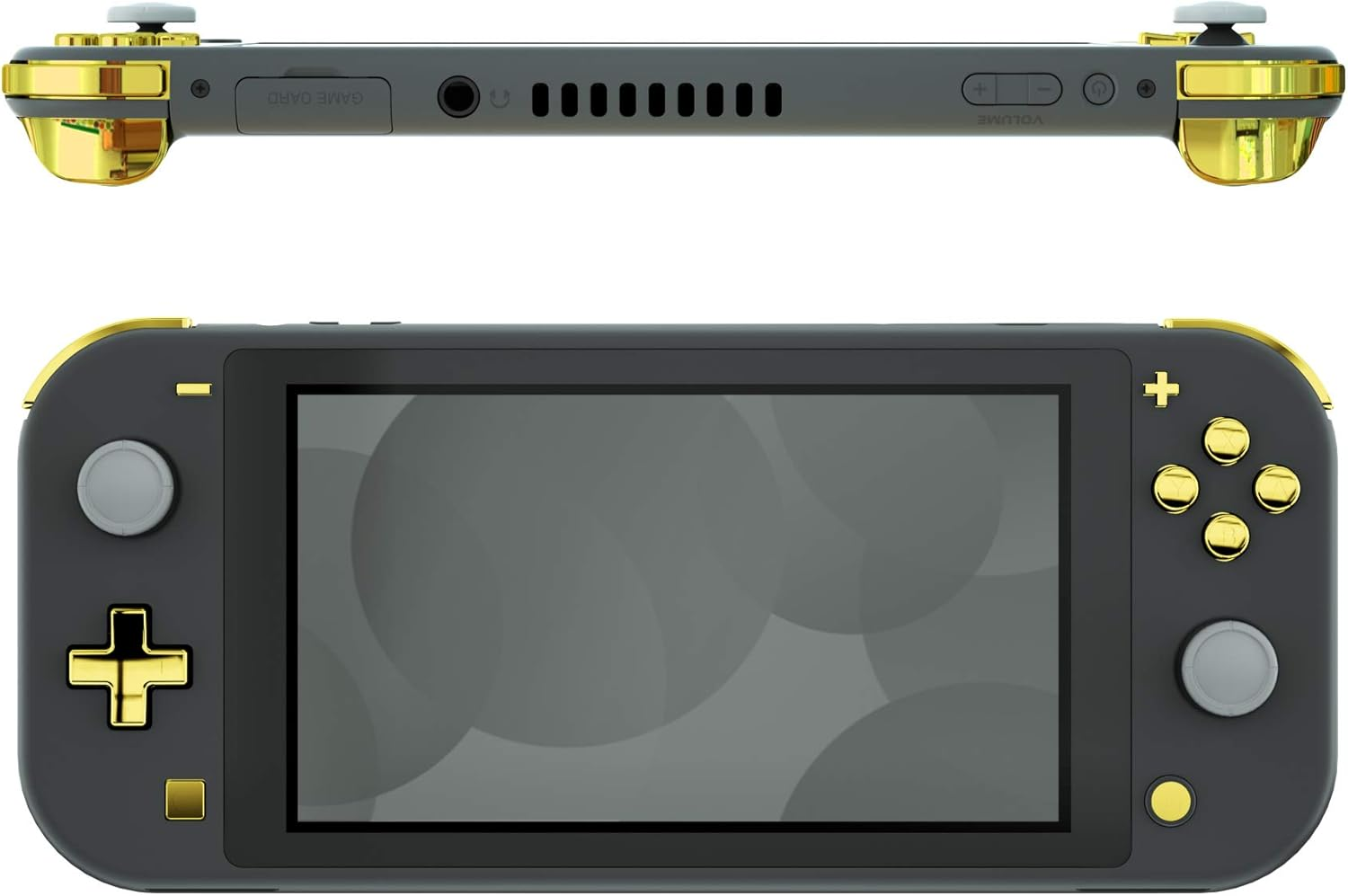 Extremerate Chrome Gold Glossy Replacement ABXY Home Capture plus minus Keys Dpad L R ZL ZR Trigger for Nintendo Switch Lite, Full Set Buttons Repair Kits with Tools for Nintendo Switch Lite