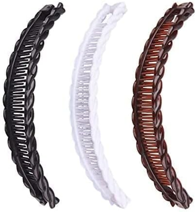 3Pcs Two Black and One Brown Tort Banana Clips Fish Clips Vintage Clincher Combs Tool for Thick Curly Hair Accessories Long Hair Clips Banana Hair Comb Fish Grip Slide Hair Clips Claws Set for Women image number 4