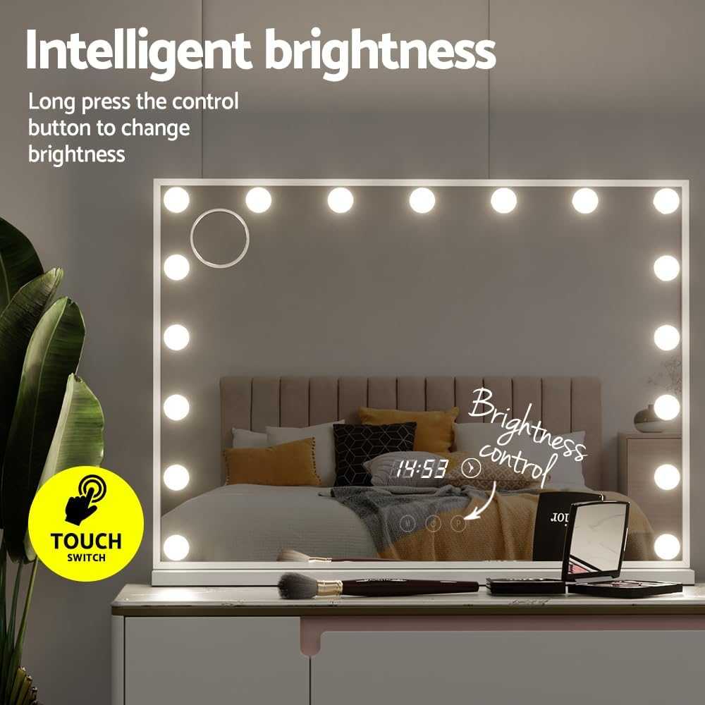 Embellir Hollywood Makeup Mirror, 80 X 60Cm Vanity Mirrors Beauty Cosmetic Dressing Bathroom Decor, 17 LED Light Bulbs with 10X Magnification Frame Tabletop Lights Rectangle Dimmable image number 2