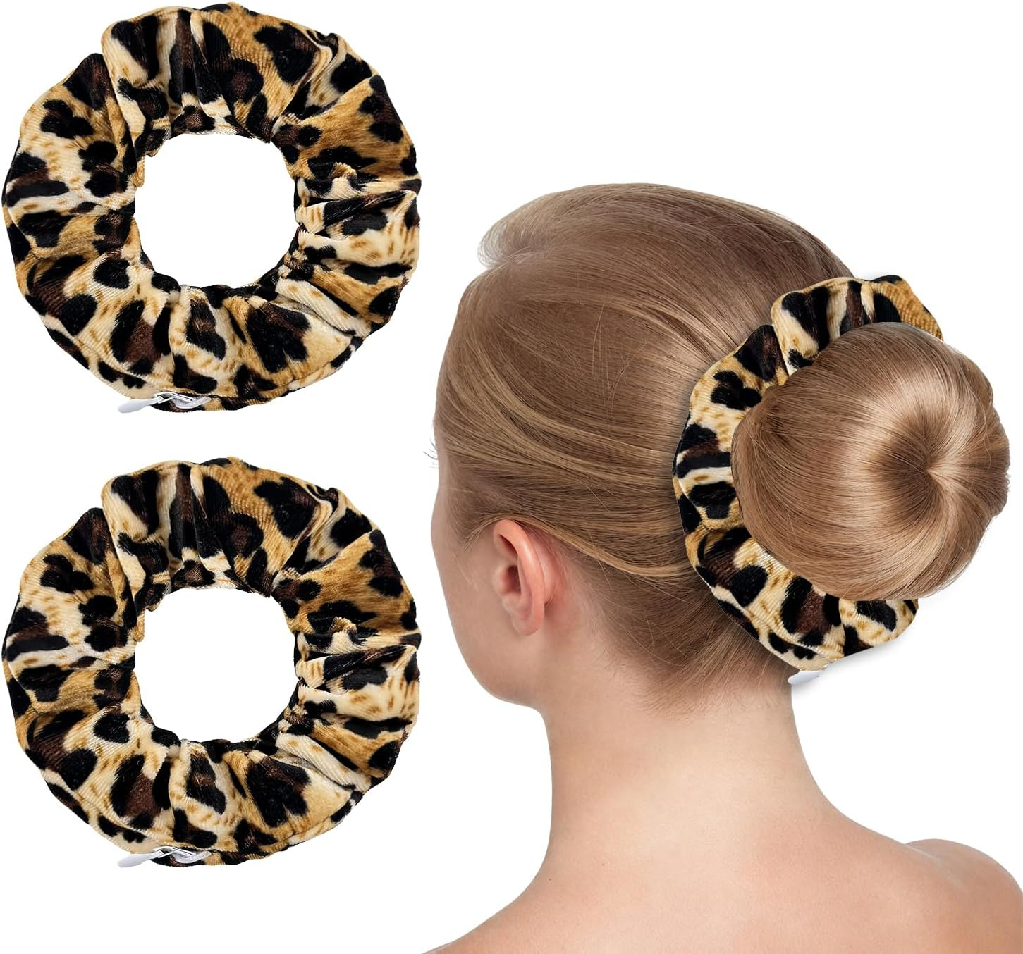 2 Pcs Leopard Print Scrunchies, Velvet Scrunchy for Women Girl Hair Soft Ropes Ponytail Holder Hair Accessories (Style 2) image number 1