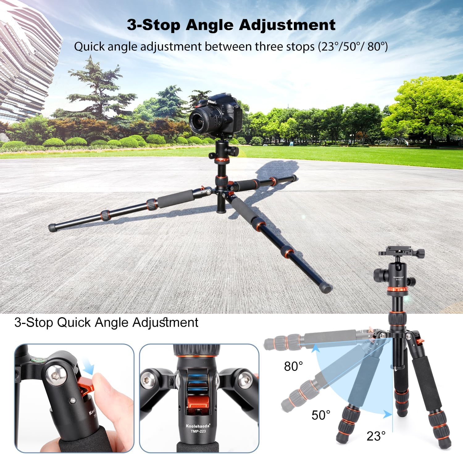 Koolehaoda Camera Mini Tripod 25Inch Portable Metal Tripod with 360&deg; Ball Head, 1/4" Arca Type Quick Release Plate for DSLR Camera Video Camcorder, Load up to 10KG - (Orange) image number 2