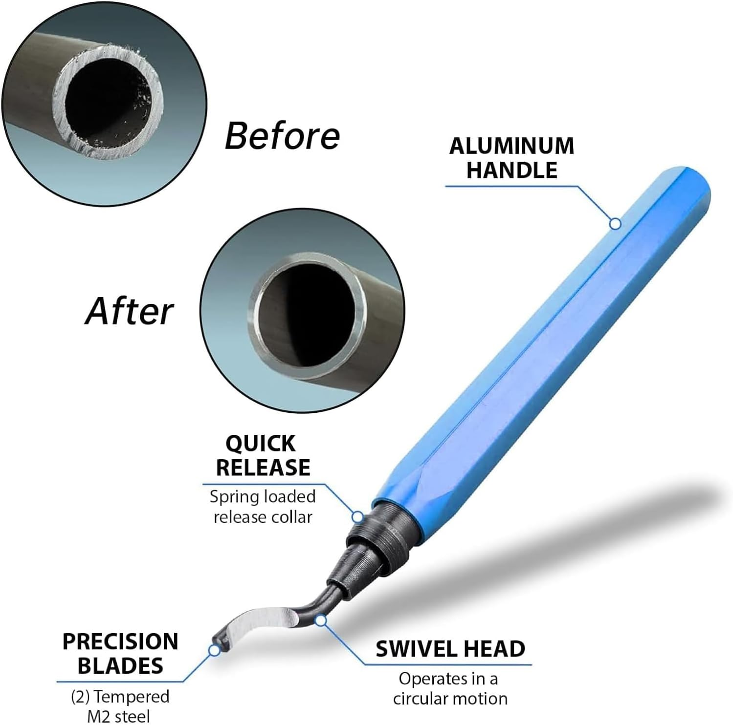 Deburring Tool Light Blue, 360&deg; Rotating Metal Deburring Handle, Blades for Deburring, Deburring 3D Print, with 10 Replacement Blades and 5 Diamond Files, Hand Deburrer, for Plastic, Aluminium