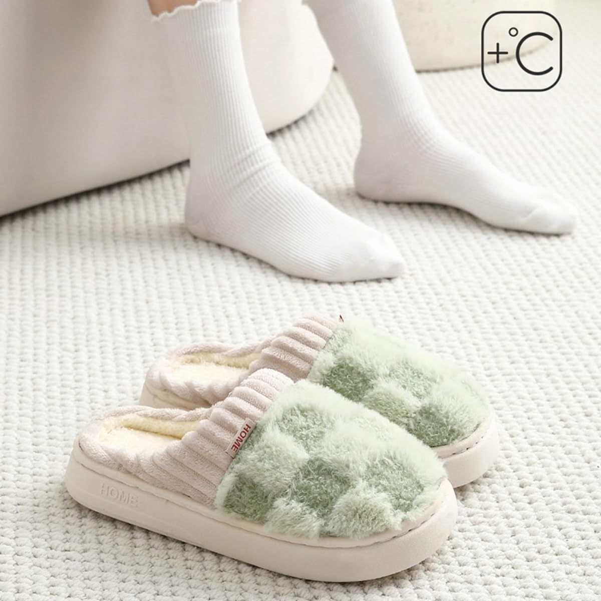 Checkered Slipper House Slippers for Women Men Plush Warm Fuzzy Slippers Flyffy Bedroom Shoes Indoor Slip On image number 2