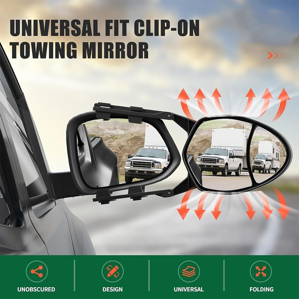 2 Pcs Mirror Extenders for Towing,Clamp-On Towing Mirrors,360 Degree Rotation Adjustable Dual View Tow Mirror,Universal Towing Mirror Fit Most Vehicle Car Truck, for Car Trucks Trailer image number 6