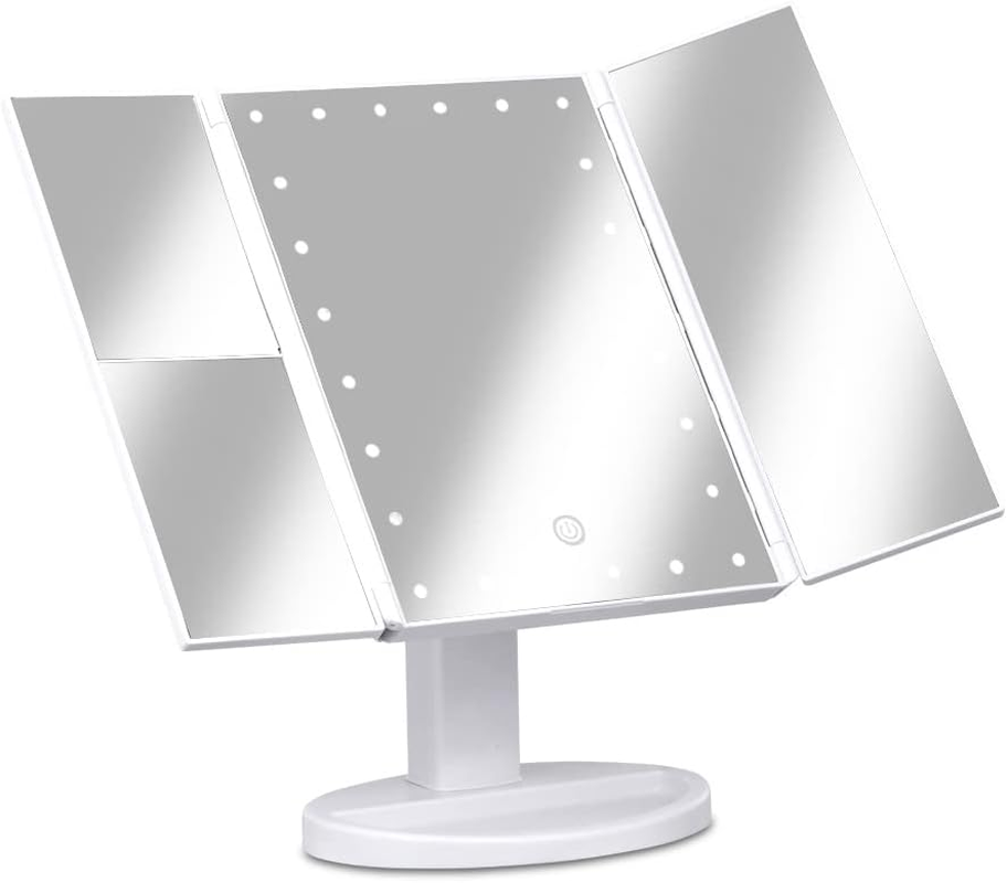 Embellir LED Makeup Mirror, Vanity Mirrors Beauty Cosmetic Dressing Bathroom Decor, Beads with 1X2X3X Magnification Foldable Built-In Storage Tri-Fold Rectangle image number 2