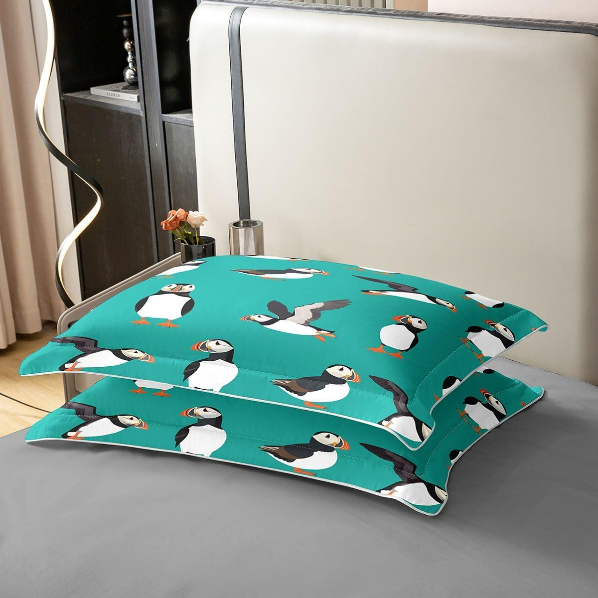 Puffin Bedding Duvet Cover 100% Cotton Set Twin Size Puffin Bird Drawing Bedding Set for Kids Decor Cute Animal Theme Comforter Cover Set Polar Animal Bedspread Cover Bedroom Bedclothes image number 2