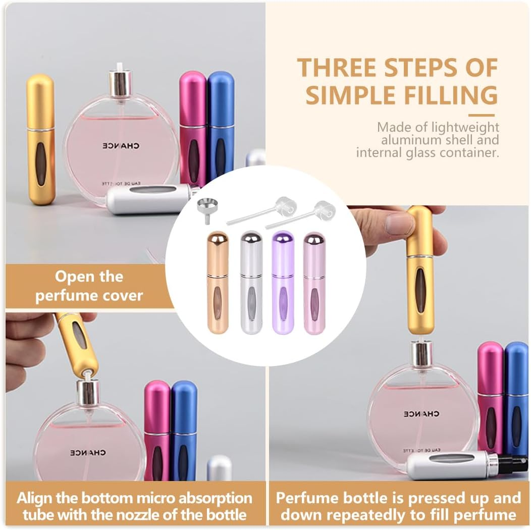 VAEIORP Set of 4 5Ml Perfume Spray Bottles - Refillable with Viewing Window, Ideal for Travel and Everyday Use