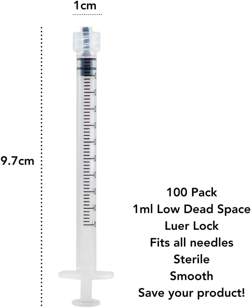 100 Pack 1Ml Syringe Low Dead Space Sterile Luer Lock without Needle image number 2