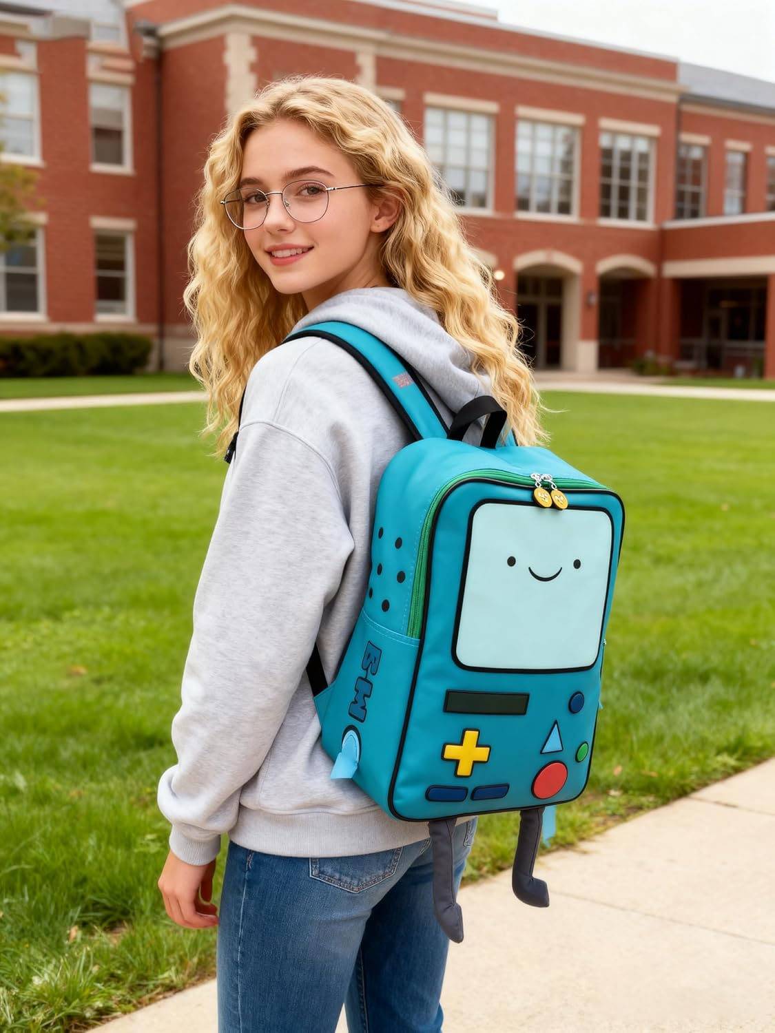 IBSLBMO Cartoon Robot Travel Laptop Cute Backpack Blue PU Robot Animal Bmo Finn Jake Adventure Trip Backpack, Blue, Medium, Cute image number 6