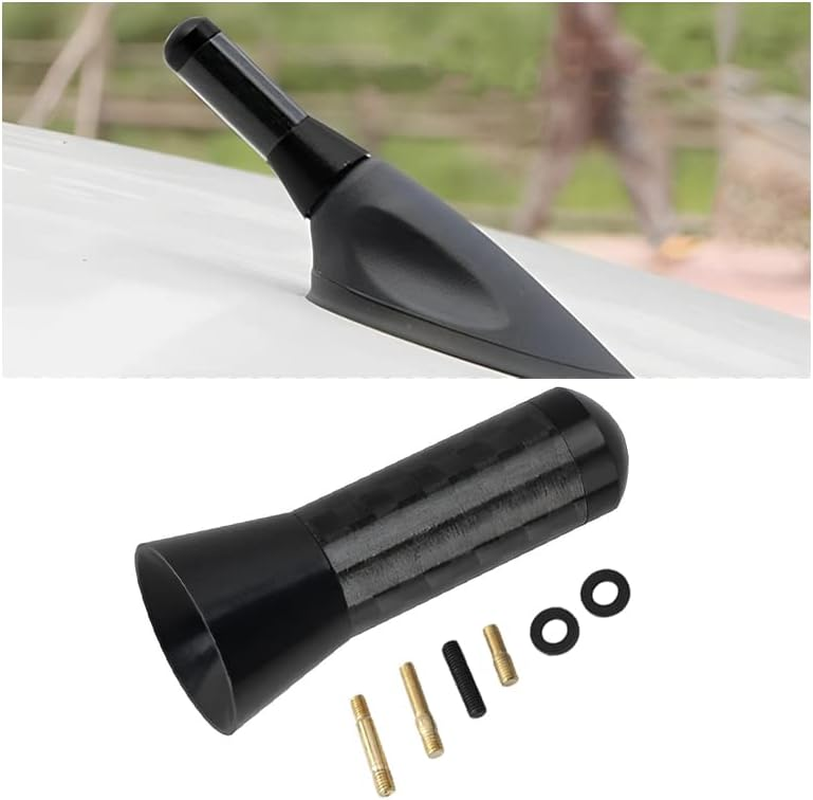 Car Short Antenna, 3.5Cm Aerial Universal Car Stubby Antenna, Carbon Fiber Car Mini Antenna with Aluminum Alloy Threading, Auto Replacement Accessories for FM AM Radio Reception (Blue)