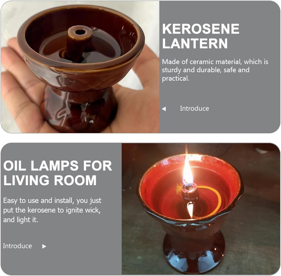 VOSAREA Ceramic Vintage Oil Lamp Kerosene Lantern Oil Lamp Decorative Light Vintage Paraffin Antique Candle Holder for Living Room Ambient Light (2.67X2.67X2.36 Inch) image number 5