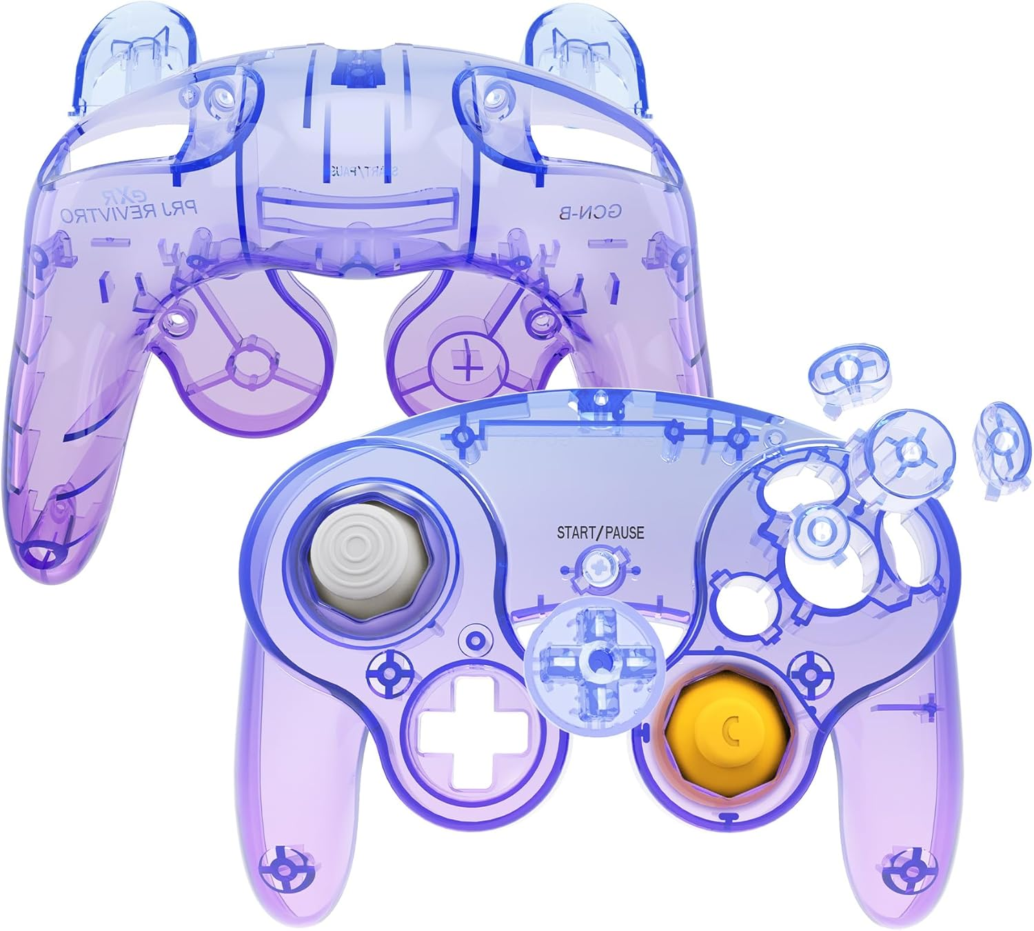 Extremerate Gradient Translucent Bluebell Faceplate Backplate for Nintendo Gamecube Controller, Custom DIY Replacement Housing Shell Cover with Buttons for Nintendo Gamecube Controller - No Controller