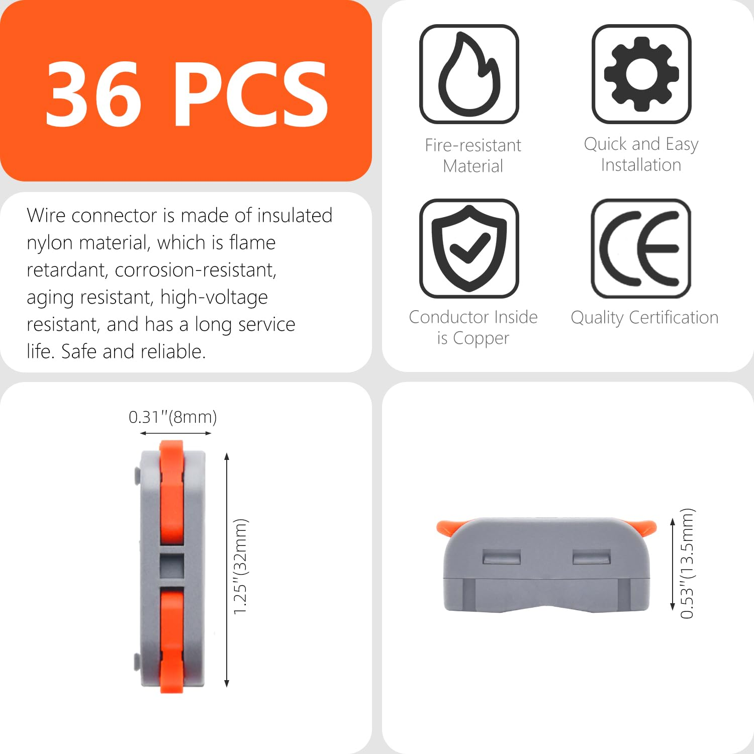XALXMAW 36 Pcs Lever Wire Connector, 1 Conductor Compact Wire Connectors Splicing Terminal Block for Circuit Inline 24-12 AWG