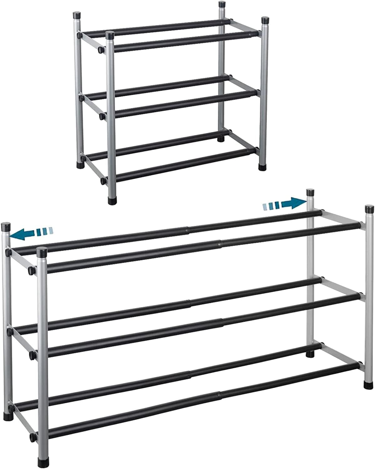 3-Tier Expandable Shoe Rack Stackable Shoe Organizer Adjustable Metal Iron Shoe Shelf, Free Standing Storage for Closet Entryway Doorway Bedroom Footwear image number 3
