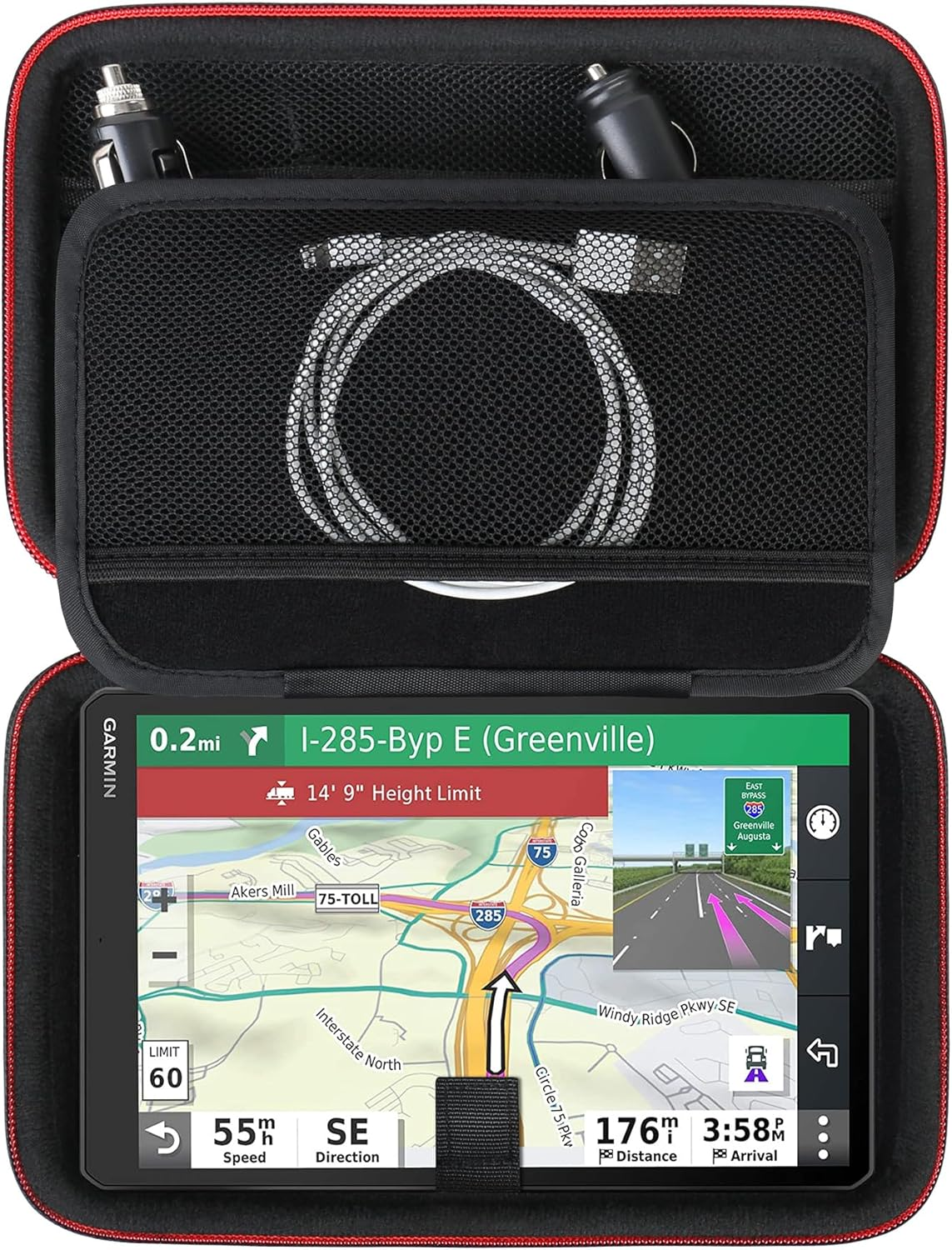 Supmay 10 Inch GPS Case for Garmin Dēzl OTR1000 / Dēzl&trade; OTR1010, Garmin RV 1095 / RV 1090 10-Inch GPS Truck Navigator System, Hard Travel Case with Mesh Bag for Vehicle Power Cable USB Cable, Black image number 1