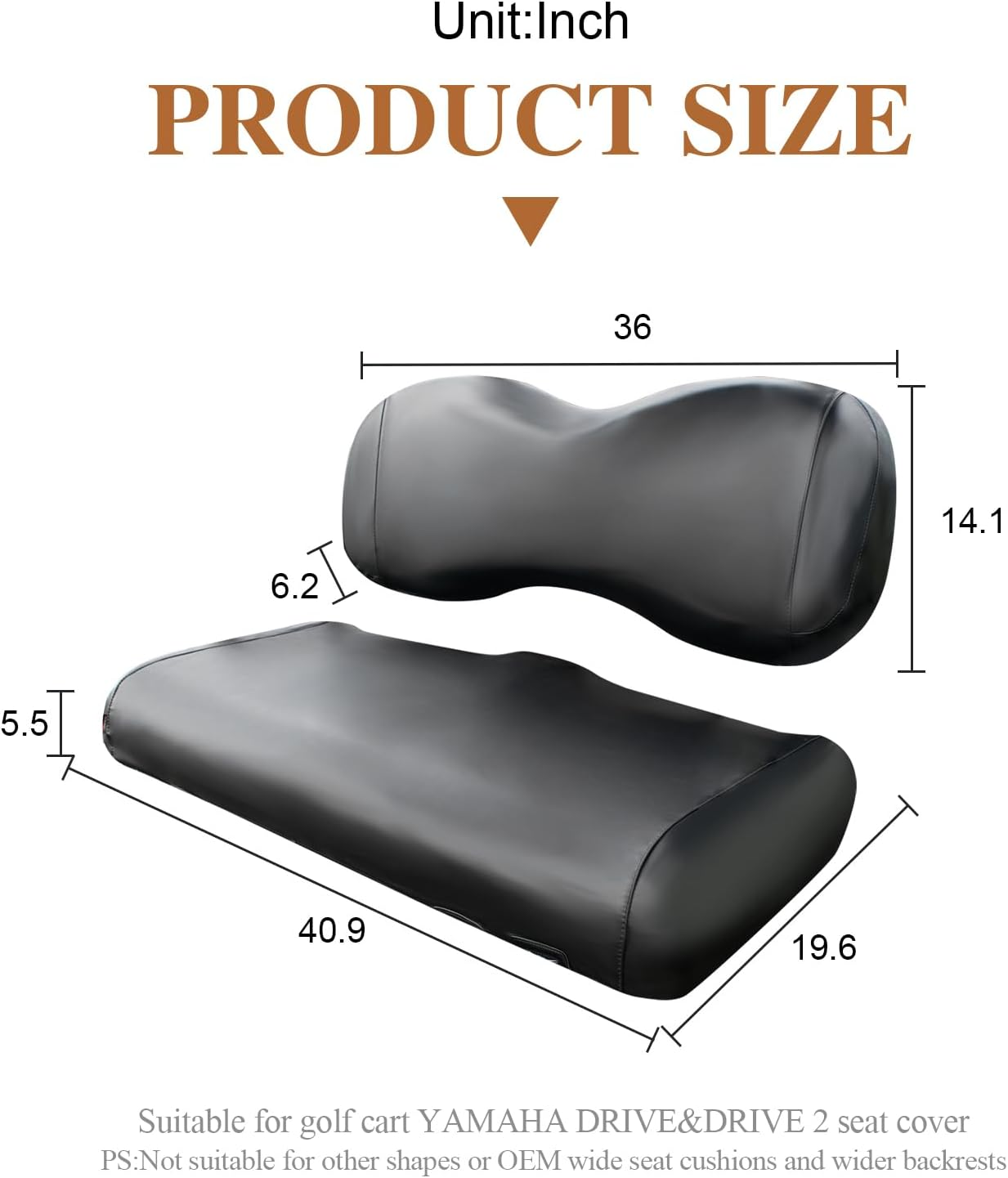 Golf Cart Front Seat Covers for Yamaha Drive/Drive 2 Original Regular Seat Cushion,No Stapler,Smooth and Simple Style, Golf Cart Vinyl Waterproof Replacement Seat Cover,(Black)