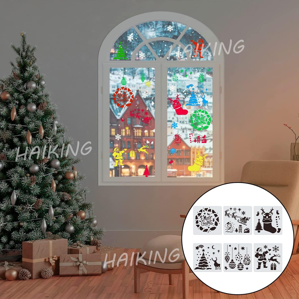 HAIKING Christmas Stencils, 6 Pcs Reusable Christmas Drawing Stencils for DIY Crafts, Scrabooking, Home Decor, Christmas Decoration (5.9 * 5.9In) image number 1