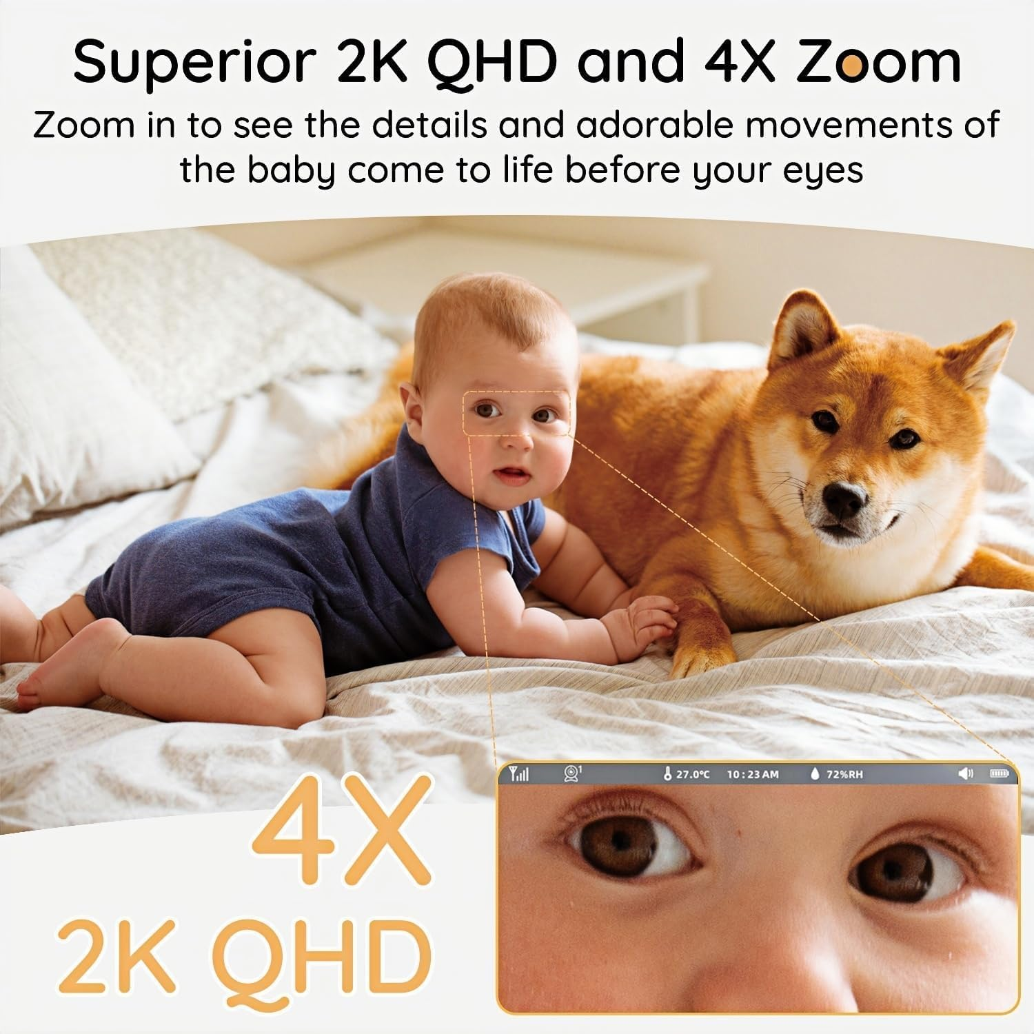 BOIFUN 2K Baby Monitor with 5" Screen & Smart App Control, Wifi Video Camera 360&deg; Auto Tracking, AI Motion & Cry Detection, Night Vision,Temper & Humidity Detection, 2-Way Talk, Long Battery Life image number 4