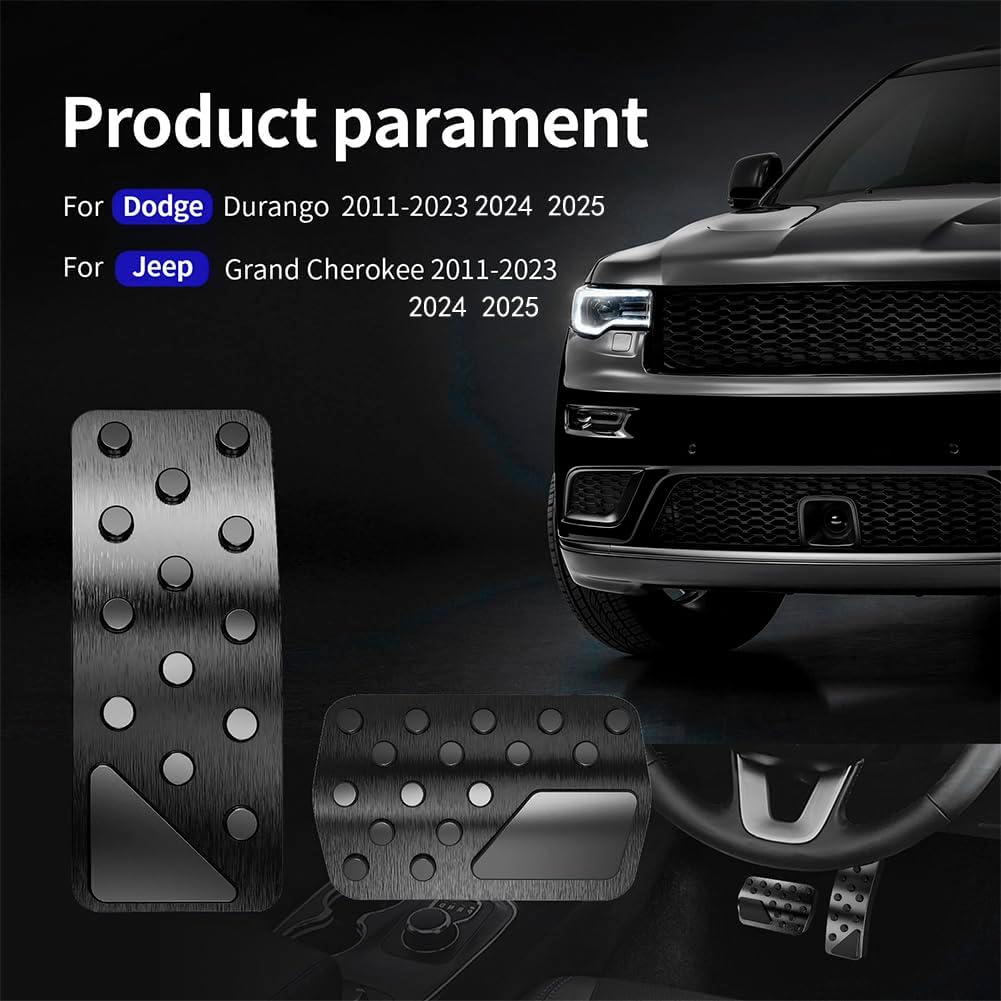Aluminum Alloy Pedal Cover for Jeep Grand Cherokee 2011-2024 2025 Dodge Durango 2011-2024 2025 No Drilling Aluminum Brake and Accelerator Pedal Covers 2Pcs(Black)