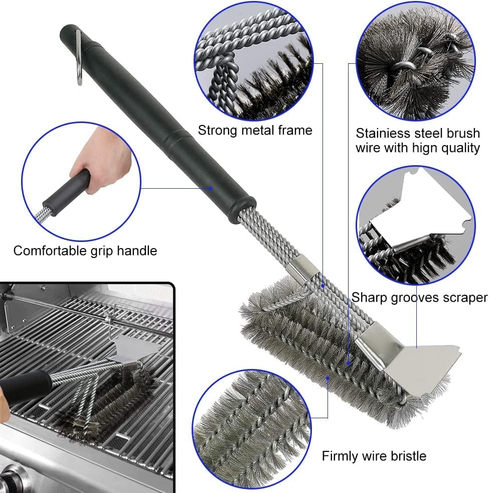 2 Pack BBQ Grill Brush, 18 Inch BBQ Accessories, BBQ Cleaning Brush Safe Bristle Free BBQ Brush,100% Rust-Proof Stainless Steel- BBQ Grill Cleaner for Gas, Charcoal, Smoker, Porcelain, Infrared Grill image number 3