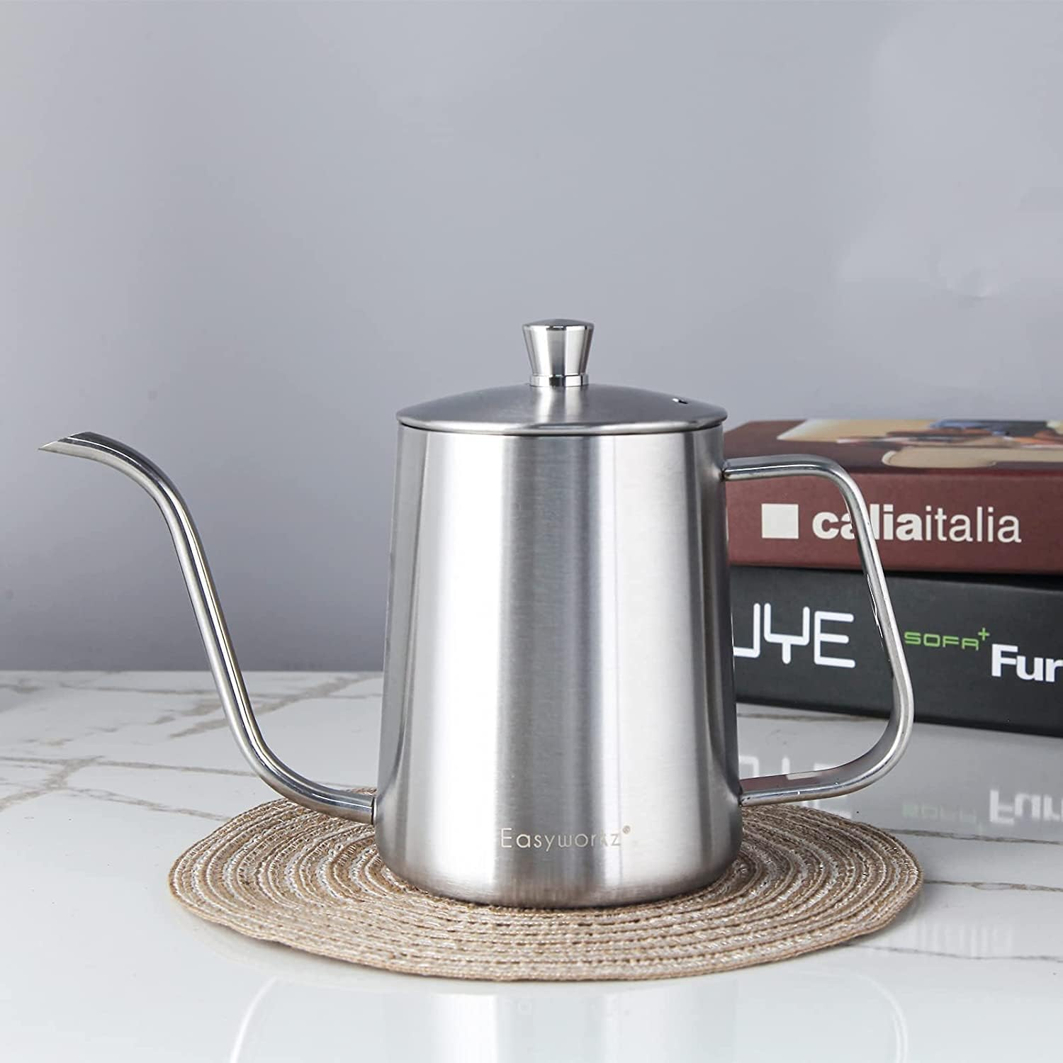 Easyworkz Gage Pour over Kettle 600 Ml Stainless Steel Gooseneck Long Narrow Drip Spout Coffee Tea Pot with Thermometer Silver image number 1