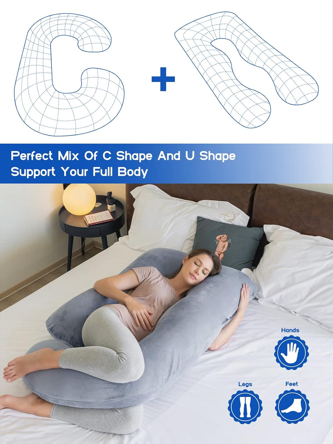 Wndy'S Dream Pregnancy Pillow J Shaped Full Body Pillow with Velvet Cover, 60 Inches Maternity Pillow for Pregnant Women Back, Legs and Belly Support image number 4