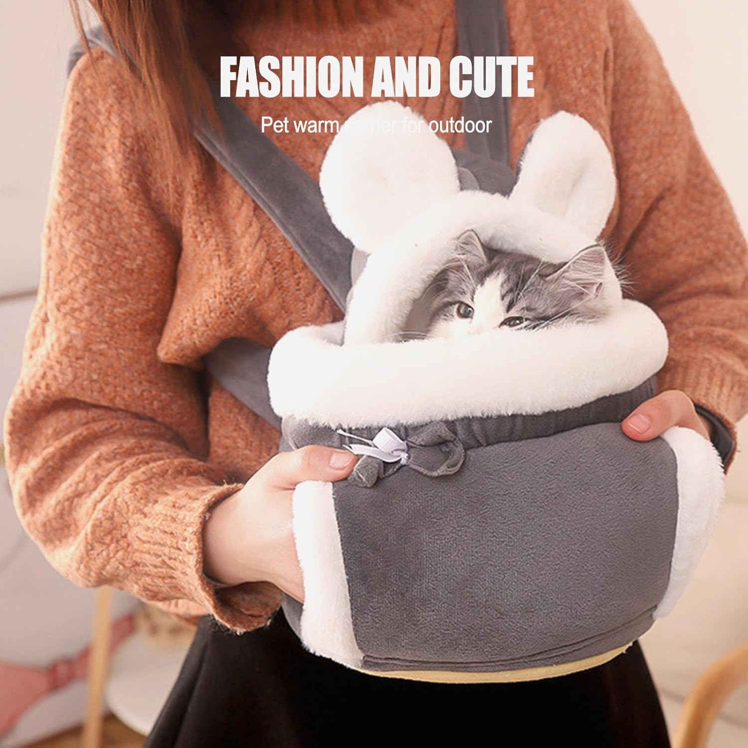 Cat Bag Carrier, Cute Double Pocket Design Cat Travel Carrier Comfortable Front Pack, Cat Bag, Soft Pet Cave, Cozy Cat Travel Carrier for Travel, Outdoor image number 6