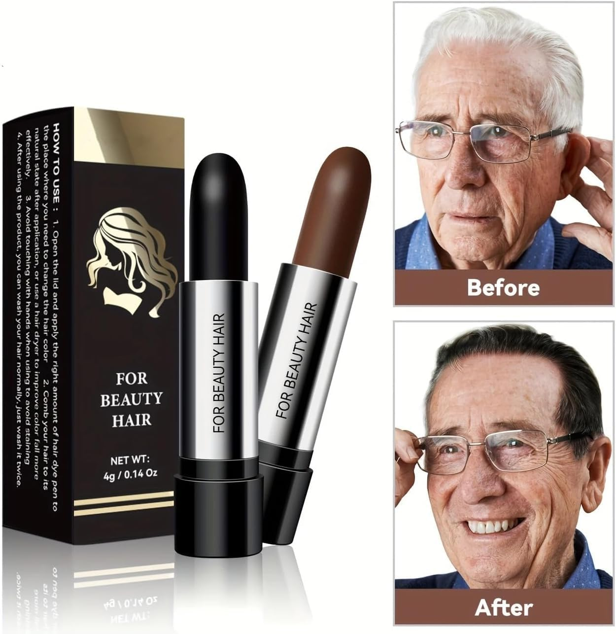 Disposable Hair Dye Pen, Cover Gray Hair Color Touch-Up Stick, Hair Color Pen for Roots, One-Time Hair Dye Instant Gray Root Temporary Coverage (03# Coffee, L) image number 4