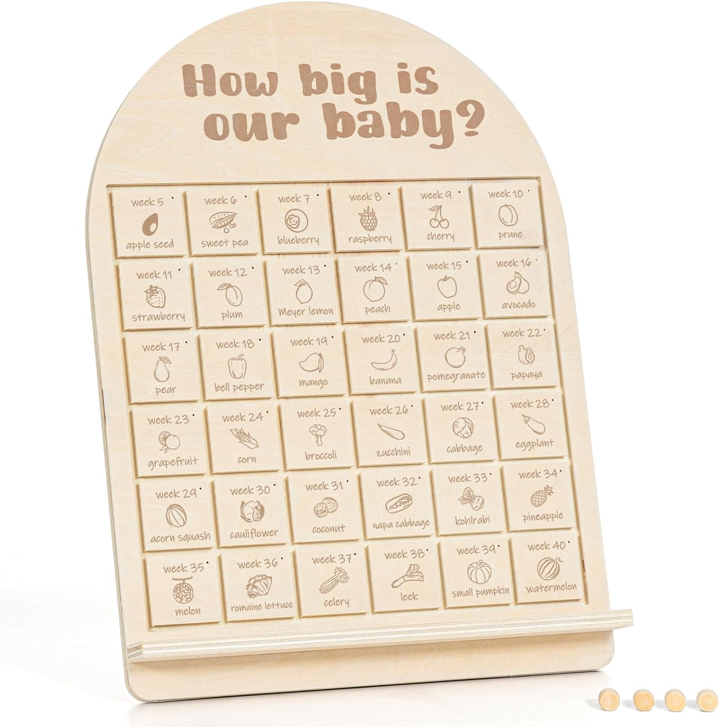 Pregnancy Tracker Board &ndash; Weekly Baby Size in Fruits & Veggies, Congratulations Pregnancy Gifts for Expecting Mom, Expecting Parents-To-Be, Baby Countdown, Mom-To-Be Gift for Pregnant Women or Couple image number 2