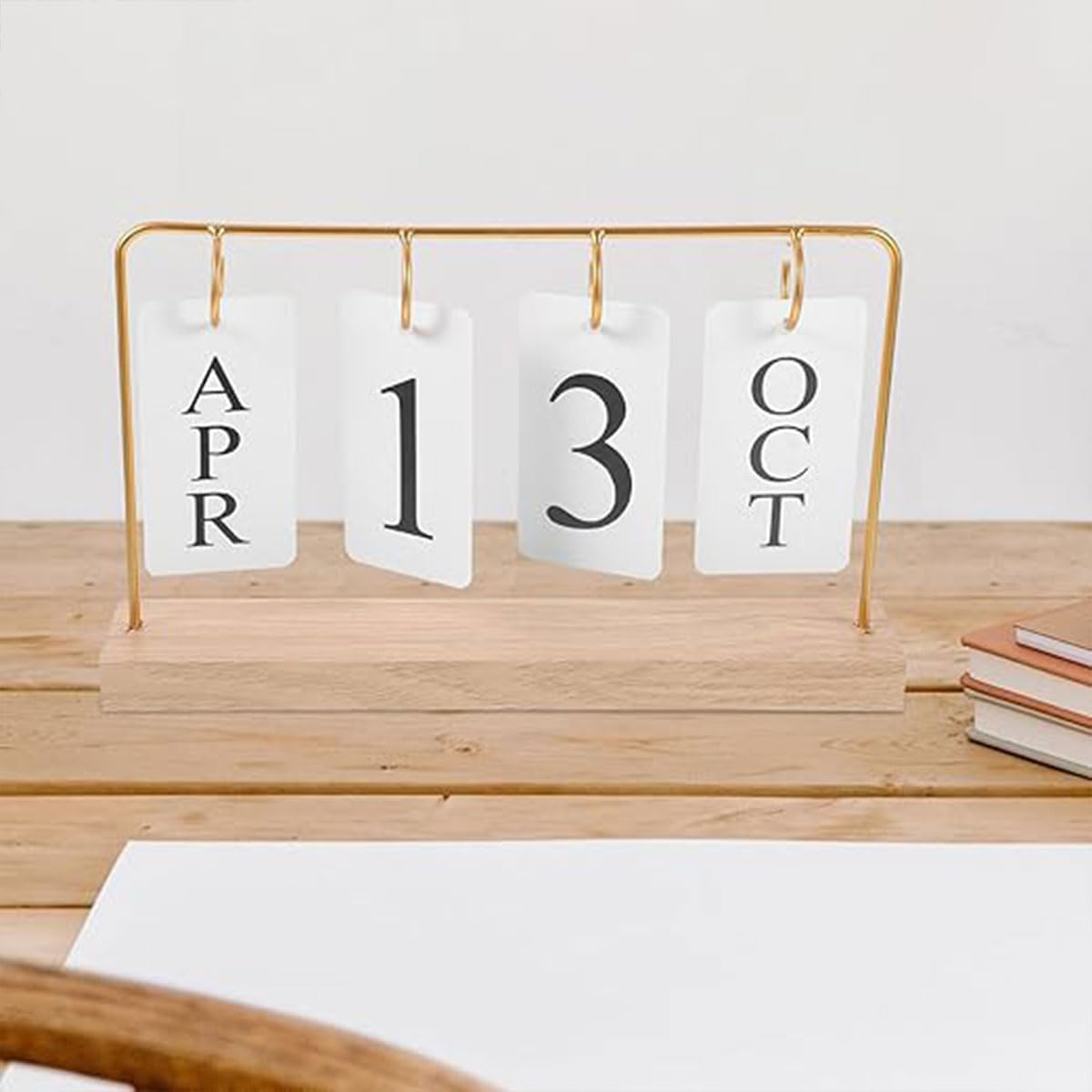 AIMALL Modern Desk Calendar, Dual Style Wooden Base with Golden Frame, Daily Date Display for Home and Office - Black image number 2