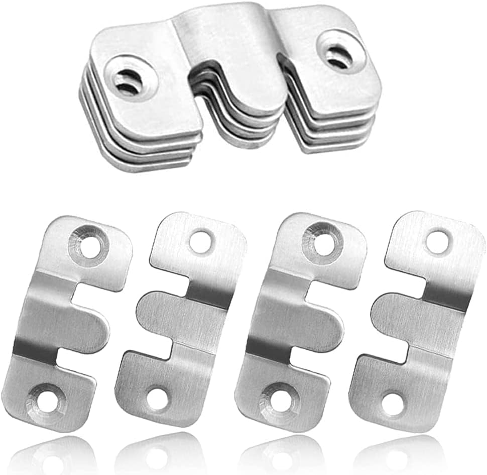 Bestgle 30 Pcs (15 Pairs) Wall Mount Buckle Bracket, Stainless Steel Interlocking Photo Frame Hanging Hook Hangers Buckle Insert Fittings for Mirror Picture Photo Painting