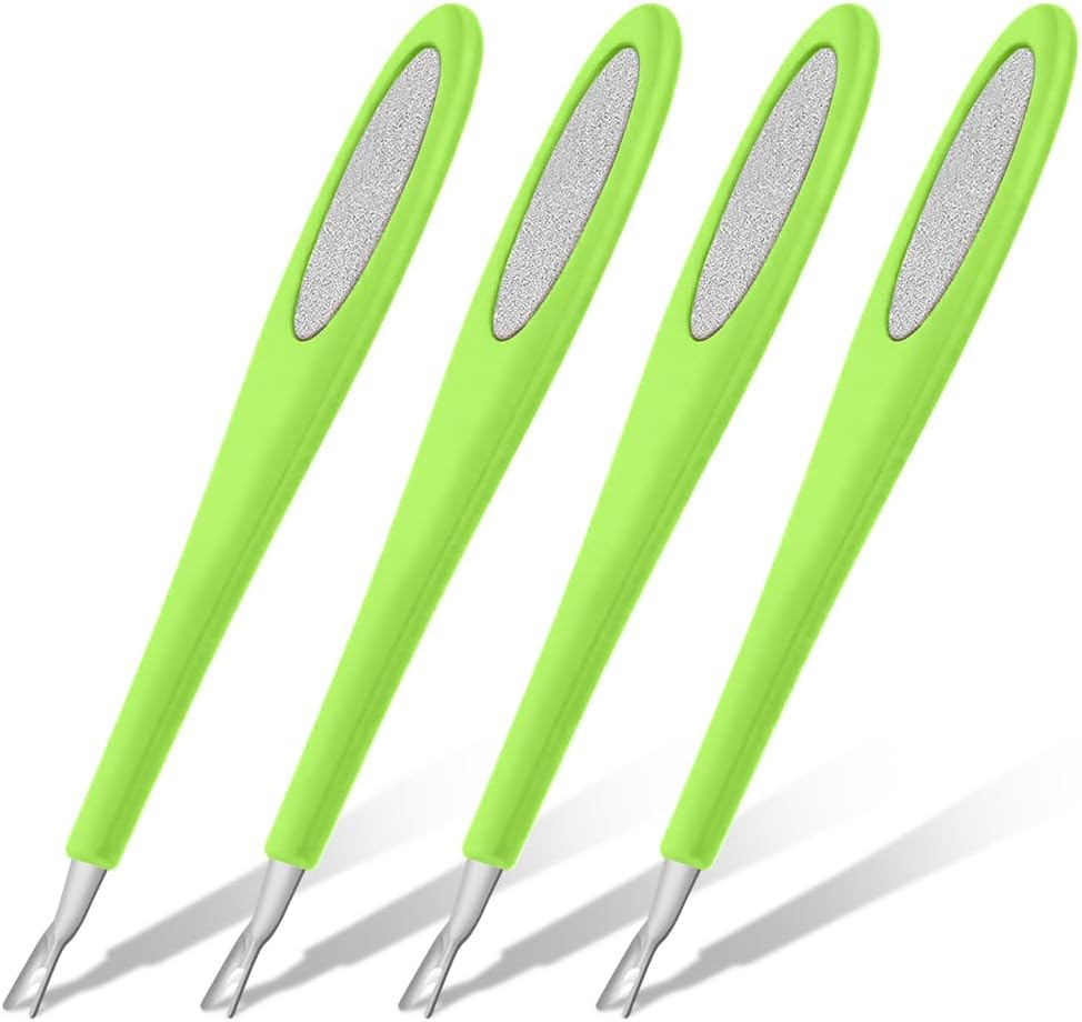 Alaoo Pack of 4 Cuticle Pushers, Cuticle Trimmer for Women, Cuticle Pusher Gentle for Nail Bed, Plastic Handle, Cuticle Pusher, Nail Art Tools for Processing Cuticle, Manicure, Green