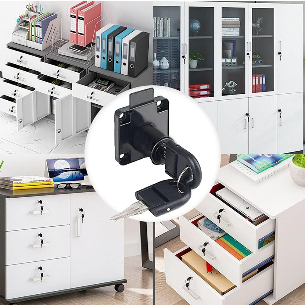 GZGXKJ 2 Pack Black Cupboard Office Drawer Cam Lock Filing Cabinet Lock with 2 Keys Square Base Screw Fixed Furniture Security Lock for Furniture Door Household Mailbox Glass Showcase - Black image number 6