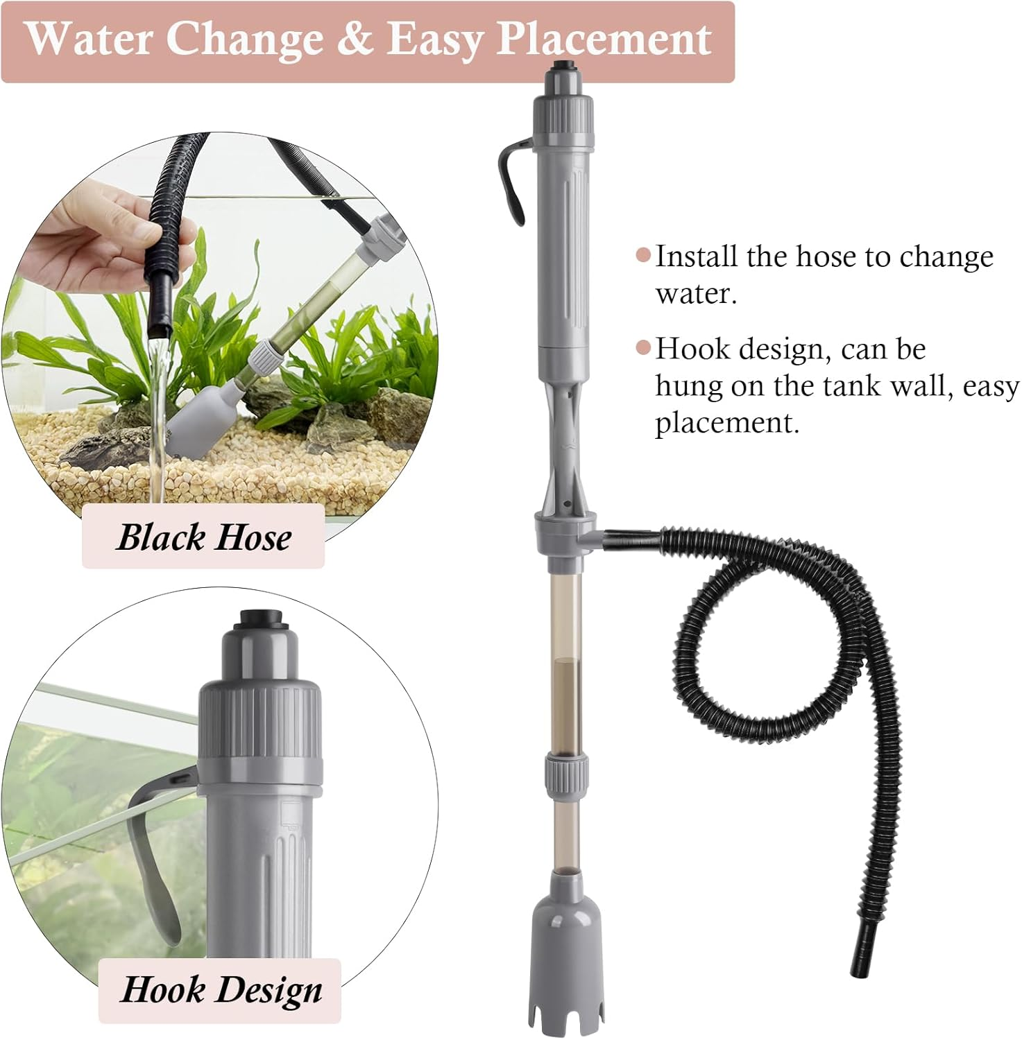 Dirvin Aquarium Vacuum Gravel Cleaner, Battery Fish Tank Water Changer, Removable Vacuum Sand Washer for Fish Tank Cleaning Water Changing Sand Washing, Suitable for Freshwater and Seawater image number 6