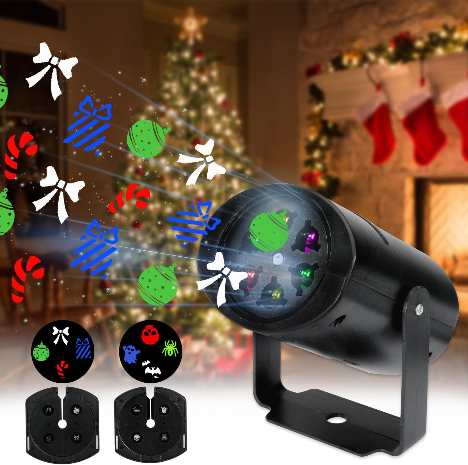 AUTOWT Halloween Christmas Projector Lights, Holiday Light Projector Outdoor, LED Projection Lights with 2 HD Slides for Indoor Outdoor Xmas New Year Party Landscape Decorations image number 4