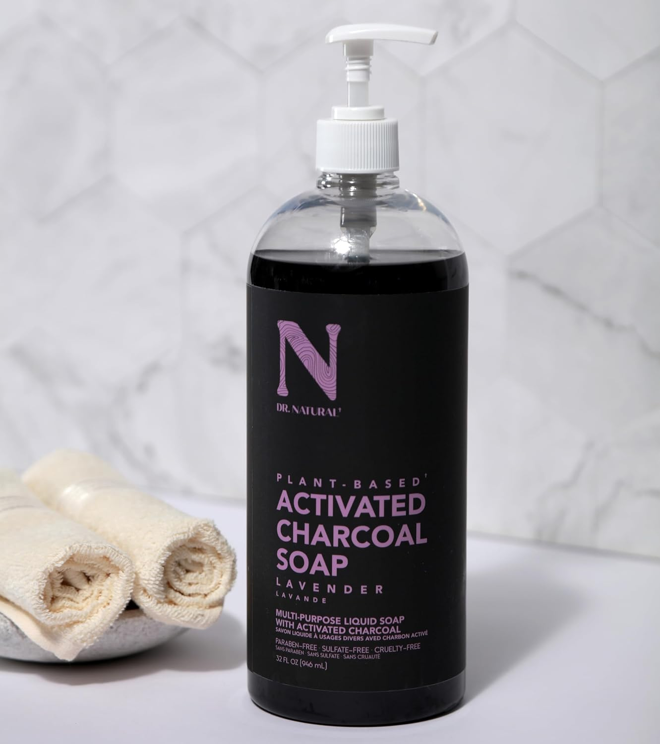 Dr. Natural Activated Charcoal Liquid Soap - anti Acne and Blemishes - Deep Cleansing Body Wash - Gentle Body Soap for Clear Skin - Lavender - 946 Ml image number 3