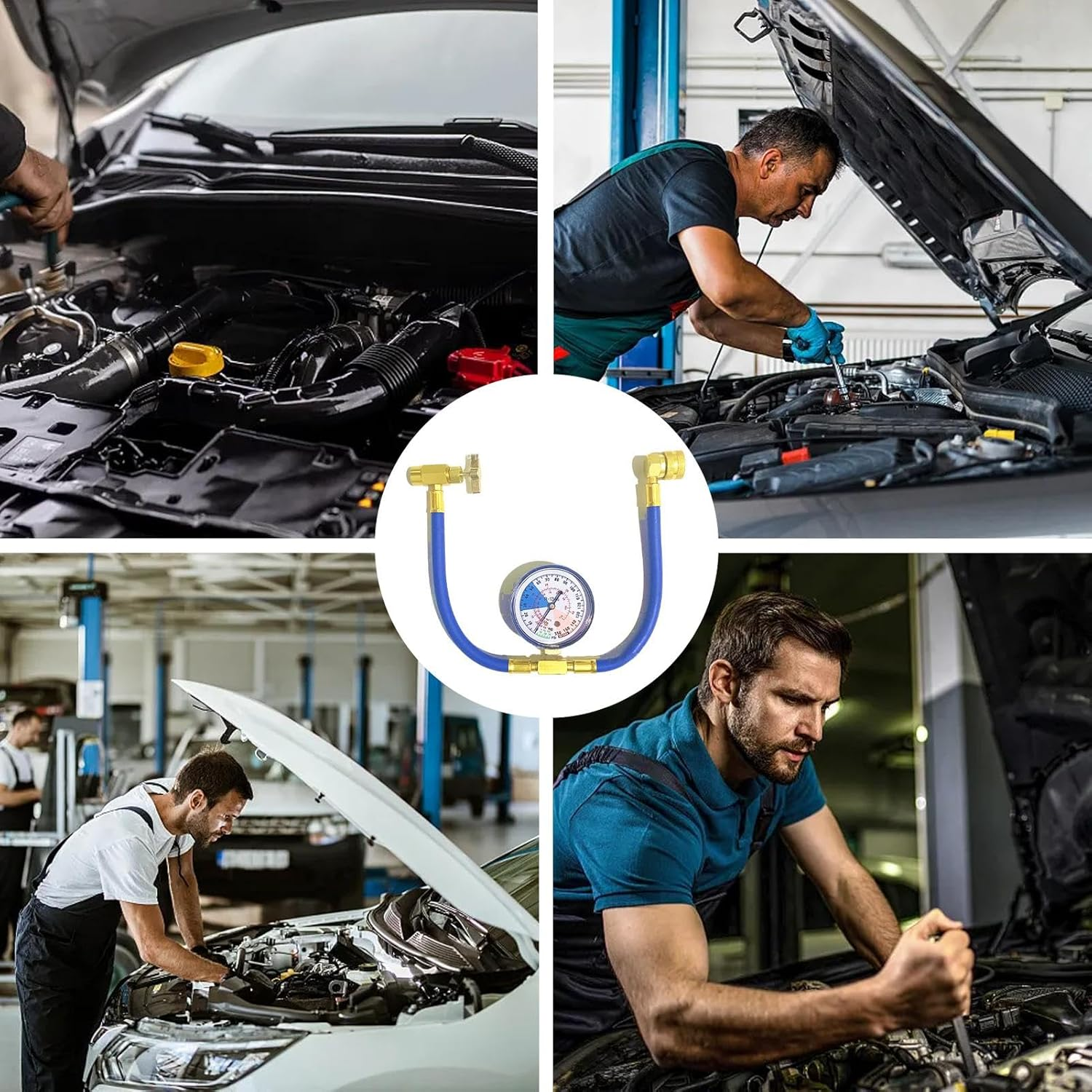 1 Pc Freon Charger for Car - Ac Manifold Gauge Set, Air Conditioner Refrigerant Tool | Recharge Hose with Pressure Gauge, Ac Refrigerant Charge Hose Kit for Car Ac Air Conditioning Refrigerant image number 1